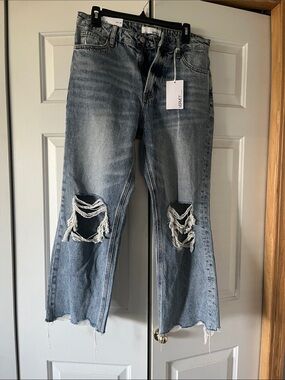 VERVET BY FLYING MONKEY Distressed Light Gray Wide Leg Jeans